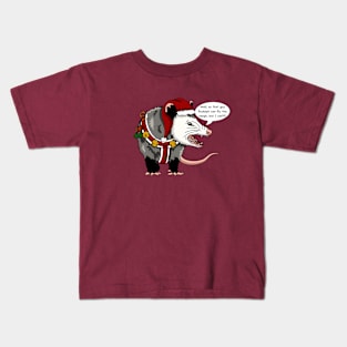 Yelling opossum in Christmas outfit Kids T-Shirt